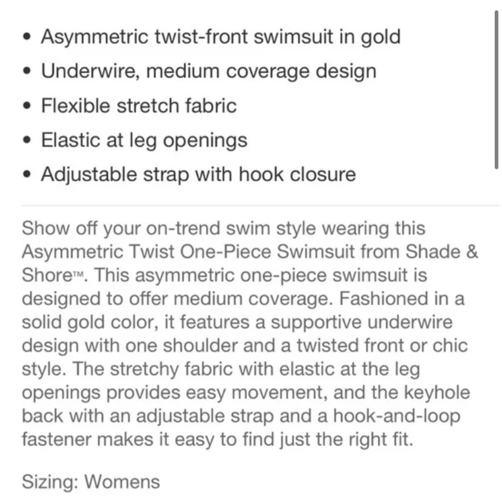 Shade & Shore Yellow Gold Asymmetric Twist Front One Piece Swimsuit M NEW - Picture 5 of 10